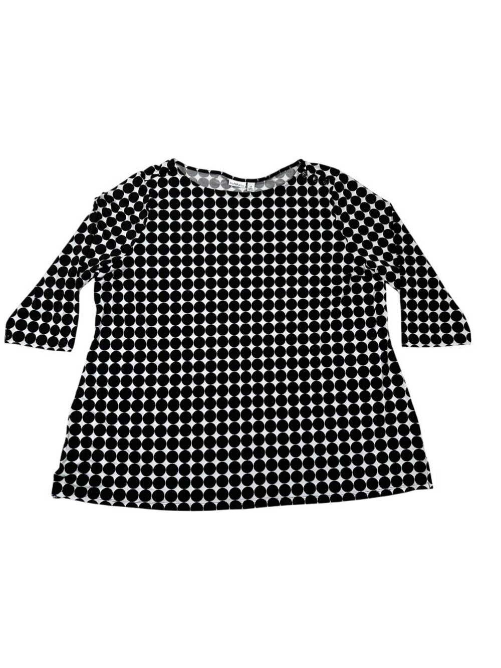 Croft & Barrow Womens Plus Blouse 2X Polka Dot Black White Stretch 3/4 Sleeves